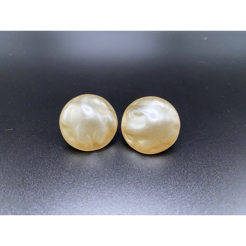 Vintage Richelieu Signed Faux Pearl Clip On Large Round Button Earrings MCM
